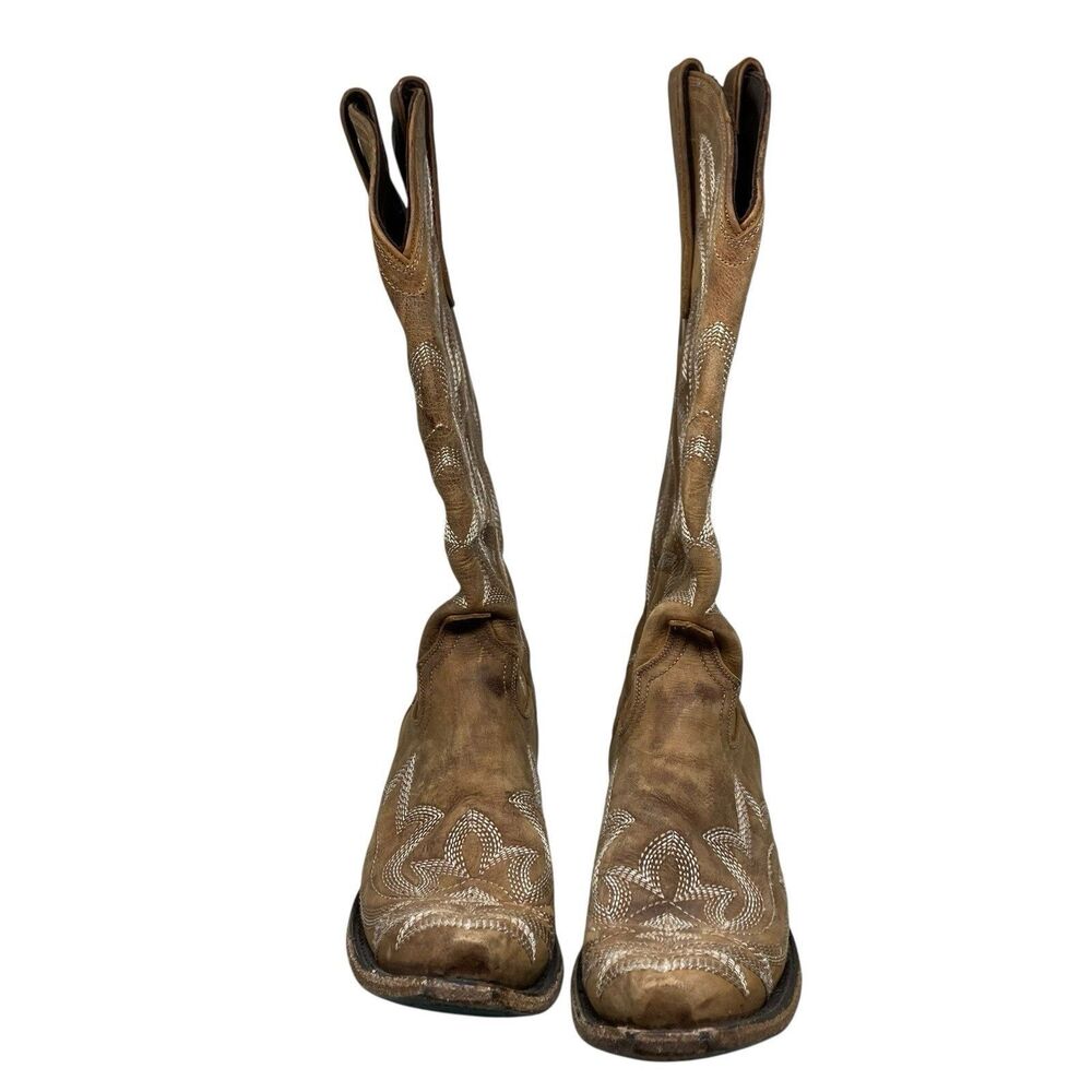 Lane Western Boots Brown Leather Embroidered Snip Toe Saratoga LB0389A - Picture 3 of 12